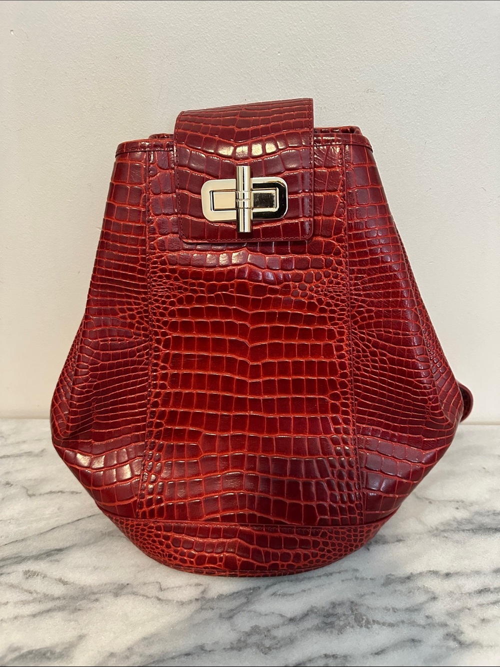 Brahmin Crimson Croc-Embossed Leather Backpack sling with Turn-Lock